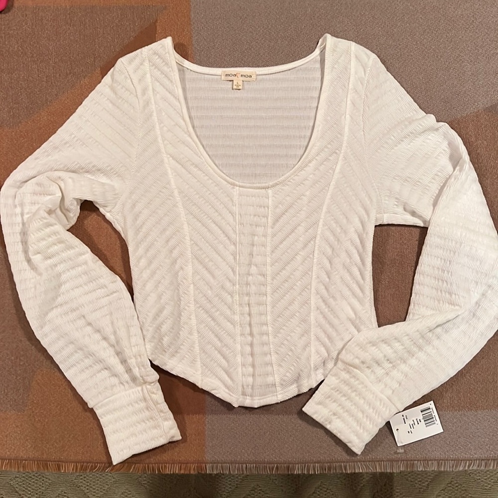 New! Gauzy corset style bodice! Dry Goods Boutique white scoop crop blouse, L